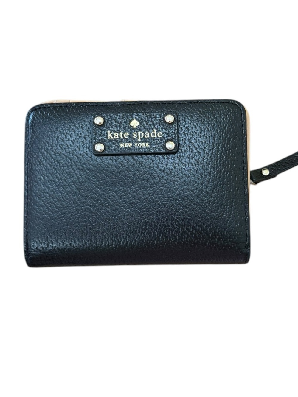 Kate Spade Bifold Black Pebbled Leather Wallet with Tan Interior